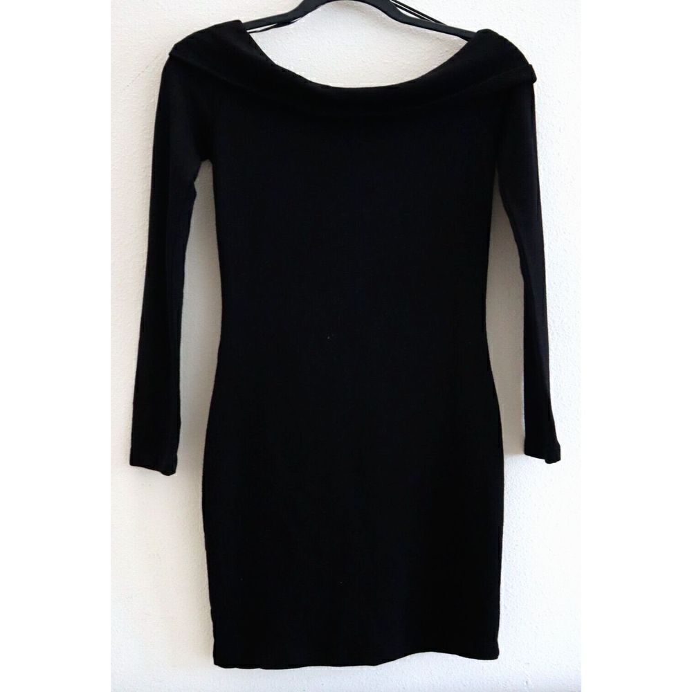 Monrow Women's Sz Small Black Off Shoulder Long Sleeve Mini Dress - Picture 4 of 8